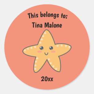 This Belongs to Back to School Starfish Orange Classic Round Sticker