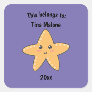 This Belongs to Back to School Starfish Purple Square Sticker