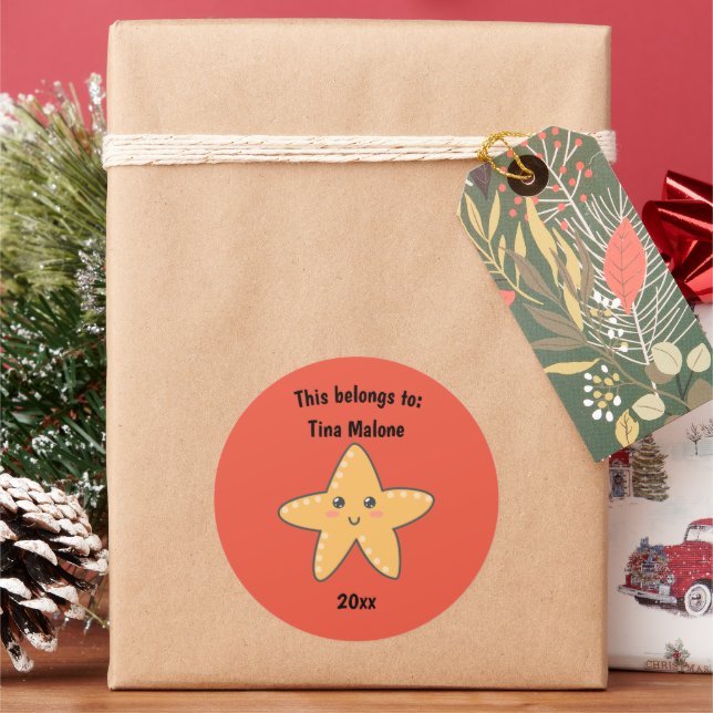 This Belongs to Back to School Starfish Red Classic Round Sticker (Holiday)