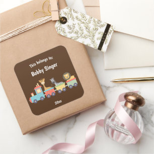 This Belongs to Back to School Toy Zoo Train Brown Square Sticker