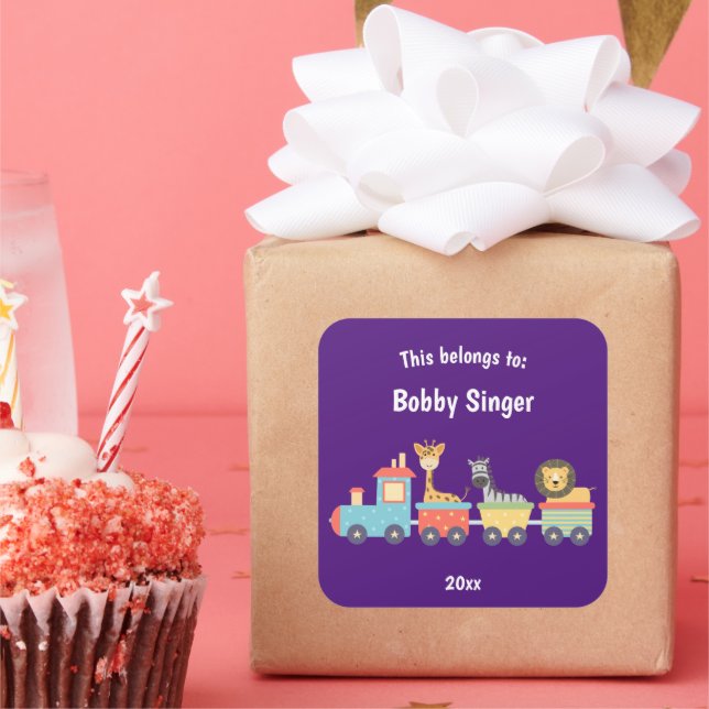 This Belongs to Back to School Toy Zoo Train Purpl Square Sticker (Party)