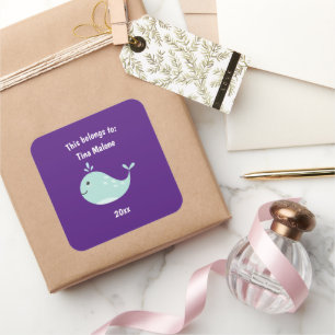 This Belongs to Back to School Whale Purple Square Sticker