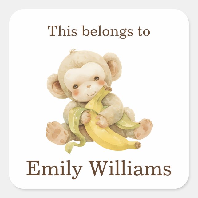 This Belongs to Custom Back to School Monkey Square Sticker (Front)