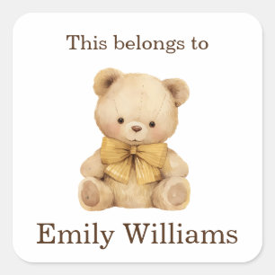 This Belongs to Custom Back to School Teddy Bear Square Sticker