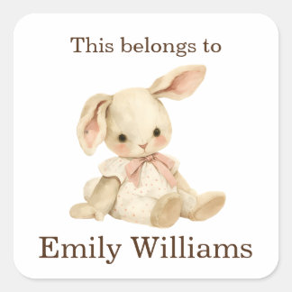 This Belongs to Custom Preschool Girl Bunny Rabbit Square Sticker