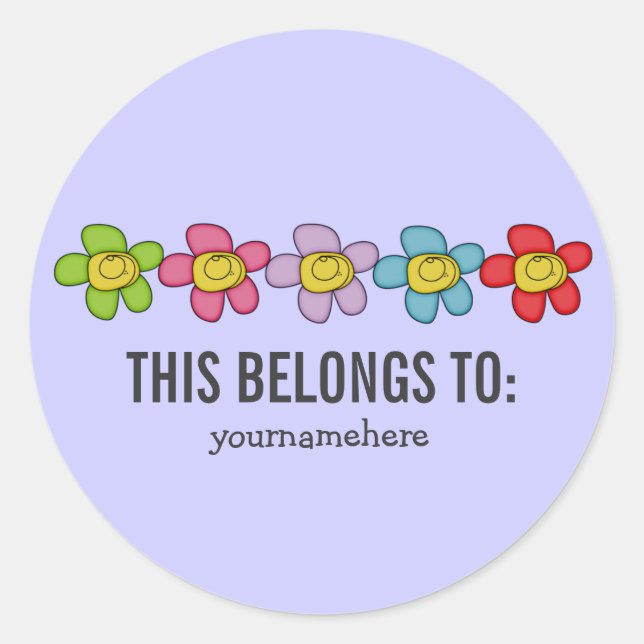 THIS BELONGS TO Cute Doodle Flower Stickers (Front)