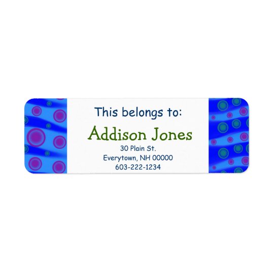 This belongs to: Kids Custom Name Blue Waves Pink Return Address Label