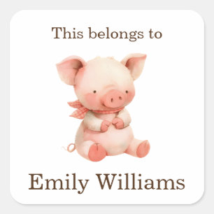 This Belongs to Name Tag Back to School Pink Pig