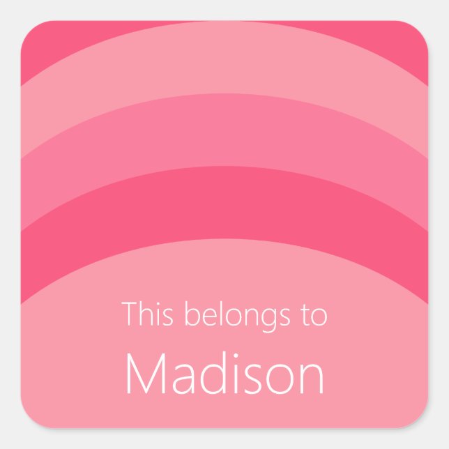 This Belongs To Pink Stripes White Name Square Sticker (Front)