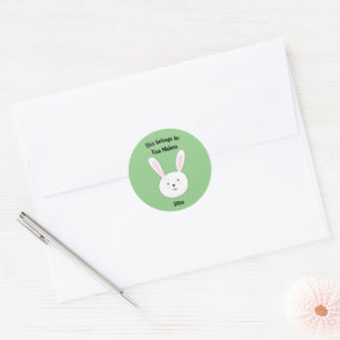 This Belongs to School Green Cute Bunny Rabbit Classic Round Sticker