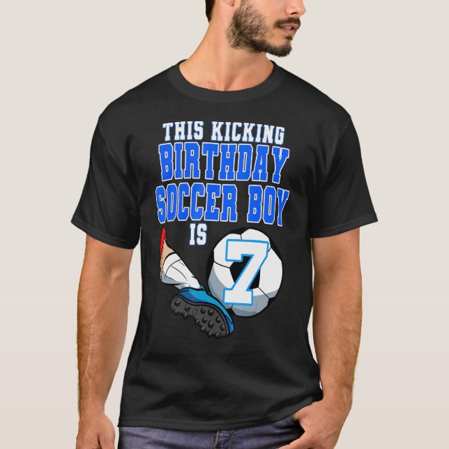 This Birthday Soccer Boy Is 7 Soccer Theme Birthda T-Shirt (Front)
