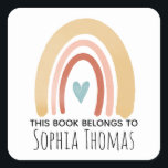 'This Book Belongs' Boho Rainbow Kids Bookplate Square Sticker<br><div class="desc">This cute and whimsical set of kids' bookplate stickers features a watercolor boho rainbow and heart. This sweet design also features a place for you to add your girl's name. You are also welcome to edit the text 'this book belongs to..' The perfect rainbow-themed addition to your child's school supplies...</div>