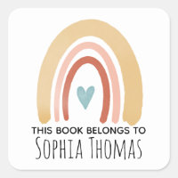 'This Book Belongs' Boho Rainbow Kids Bookplate