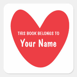 This book belongs cute red doodle heart bookplate square sticker
