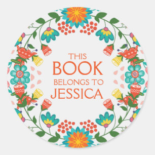 This Book Belongs Floral Wreath Classic Round Sticker