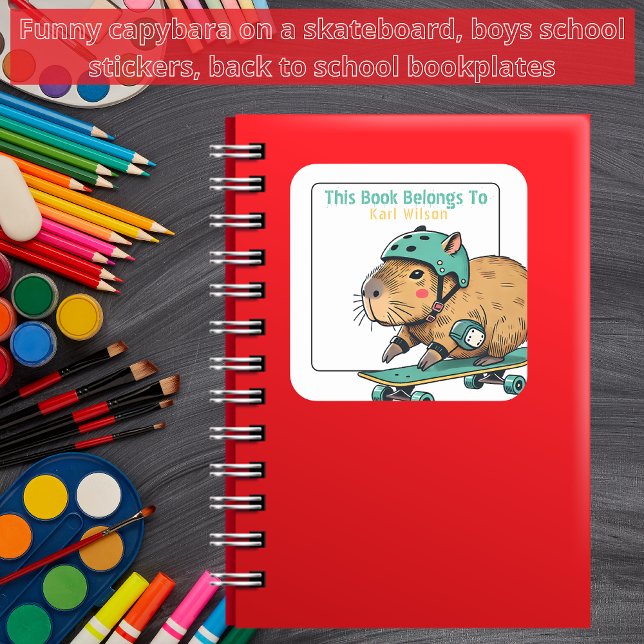 This Book Belongs I Funny Capybara Bookplates Square Sticker (Creator Uploaded)
