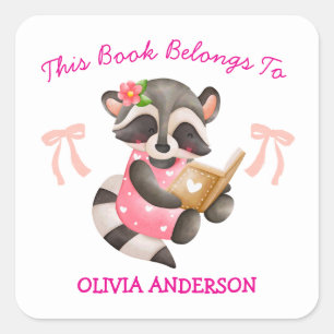 This Book Belongs School Girl Bookplates Square Sticker