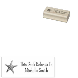 This Book Belongs To ,Beach Starfish Seashells Rubber Stamp
