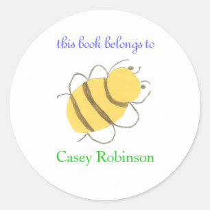 "This book belongs to" bee bookplate sticker