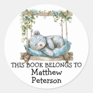 This Book Belongs To - Blue Teddy Bear Classic Round Sticker