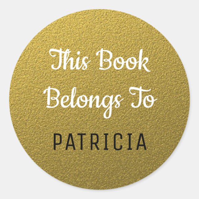 This Book Belongs To Bookplates|Gold Glitter Classic Round Sticker (Front)