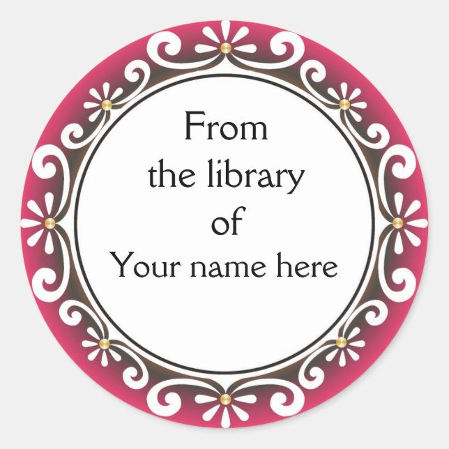This Book Belongs To Bookplates - White Swirls Classic Round Sticker (Front)