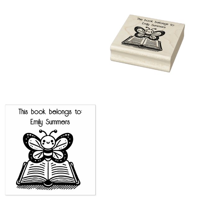 This Book Belongs To" Butterfly Bookplate  Rubber Stamp (Stamped)