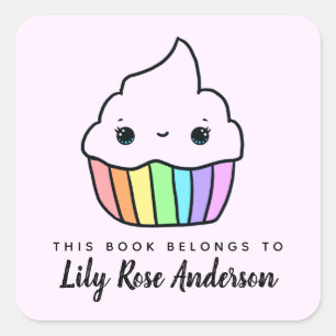 This Book Belongs To Cupcake Bookplate Square Sticker