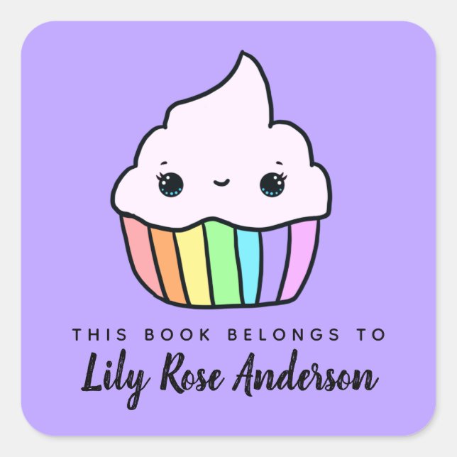 This Book Belongs To Cupcake Bookplate Square Sticker (Front)
