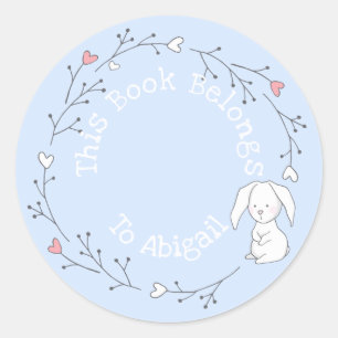 This Book Belongs To - Cute Bunny in a Wreath Kids Classic Round Sticker