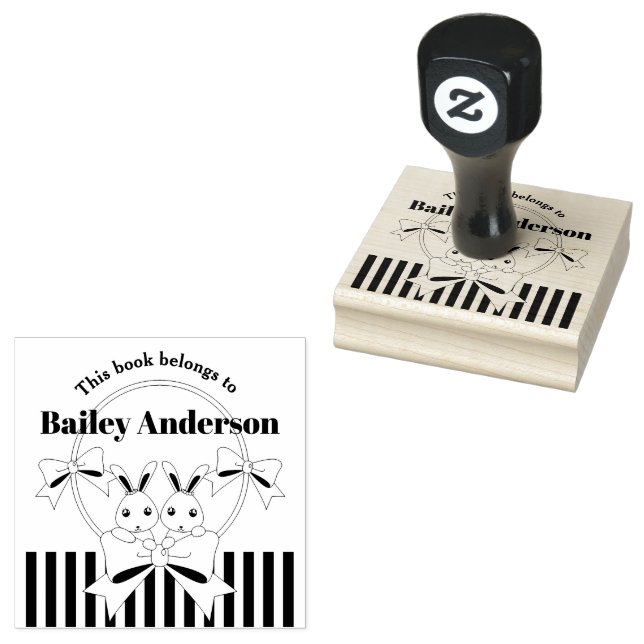 This Book Belongs To Cute Bunny Kids Bookplate Rubber Stamp (Stamped)