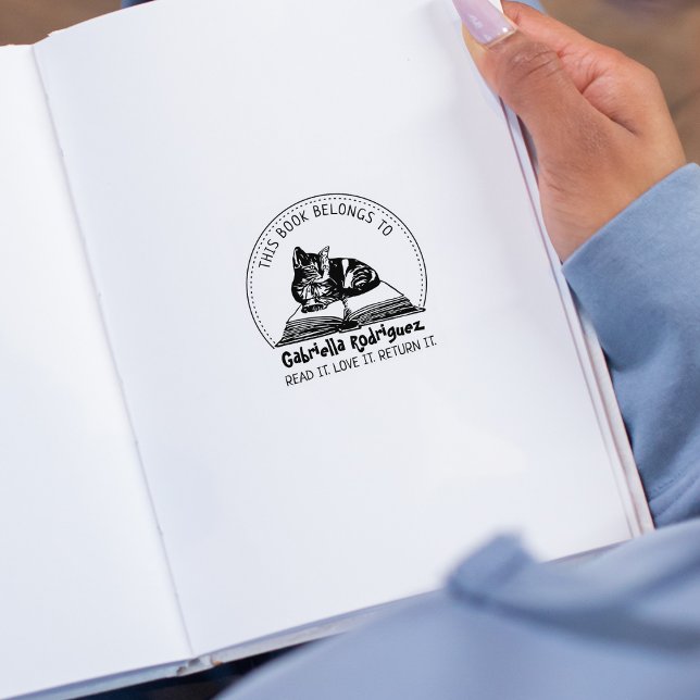 This Book Belongs To, Cute Cat Book  Rubber Stamp (Creator Uploaded)