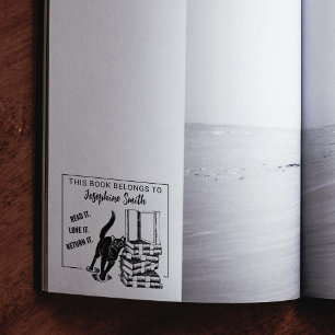 This Book Belongs To, Cute Cat Book  Rubber Stamp