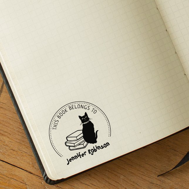 This Book Belongs To, Cute Cat with Books  Rubber Stamp (Creator Uploaded)