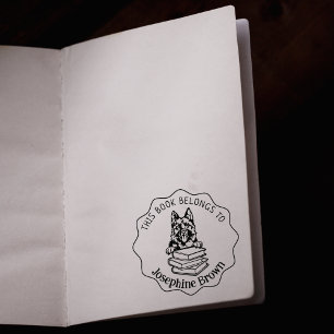 This Book Belongs To, Cute German Shepherd Rubber Stamp