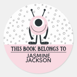 This book belongs to cute light pink fun monster classic round sticker
