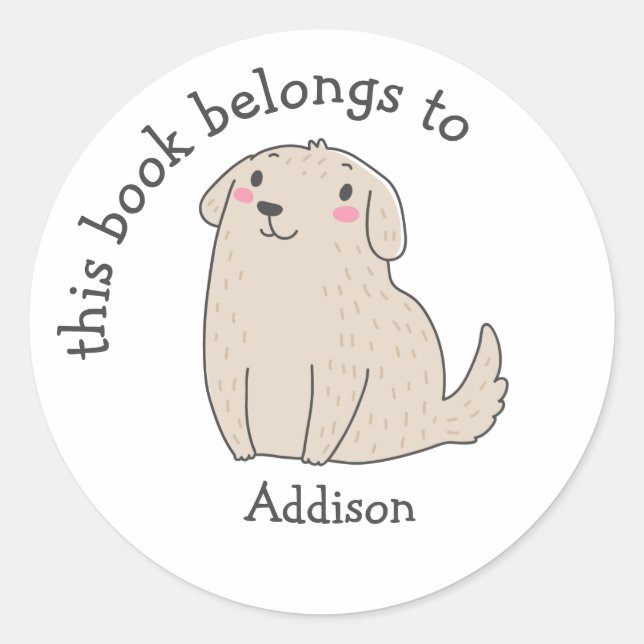 This Book Belongs To - Cute Little Dog - Kids  Classic Round Sticker (Front)