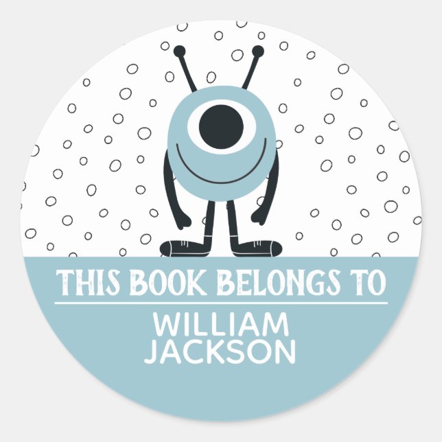 This book belongs to cute pastel blue fun monster classic round sticker (Front)