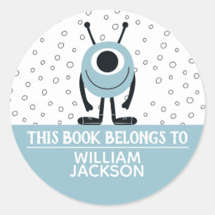 This book belongs to cute pastel blue fun monster classic round sticker