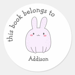This Book Belongs To - Cute Pink Bunny - Kids  Classic Round Sticker