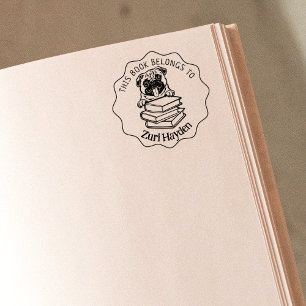 This Book Belongs To, Cute Pug Book    Rubber Stamp