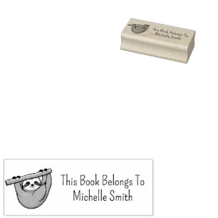 This Book Belongs To cute Sloth on a Branch Custom Rubber Stamp