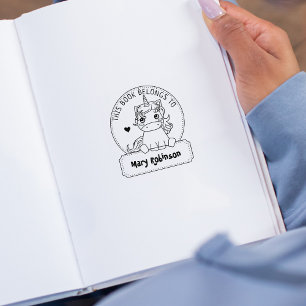 This Book Belongs To, Cute Unicorn, Child Book  Rubber Stamp