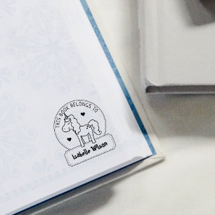 This Book Belongs To, Cute Unicorn, Child Book Rubber Stamp