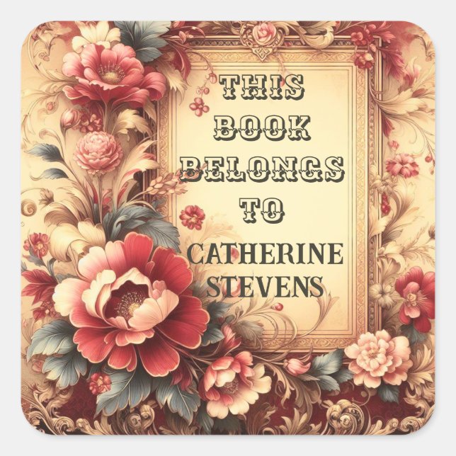 This Book Belongs to Decorative Floral   Square Sticker (Front)