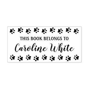 This book belongs to elegant script paw prints rubber stamp
