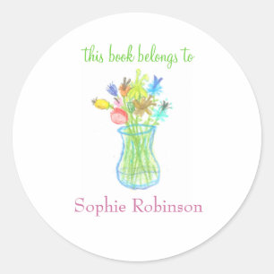 "This book belongs to" floral bookplate sticker