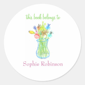 "This book belongs to" floral bookplate sticker