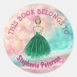 This Book Belongs To - Gradient Glitter Rainbow  Classic Round Sticker