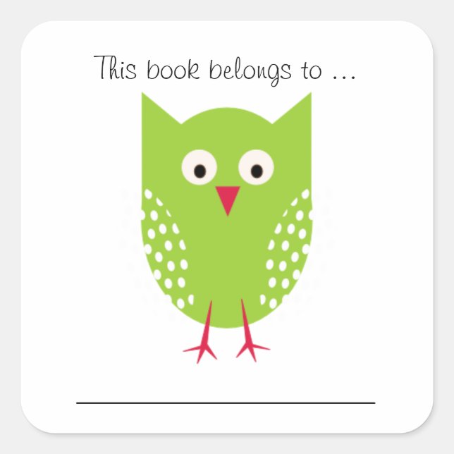 This book belongs to ... (Green Owl) Square Sticker (Front)